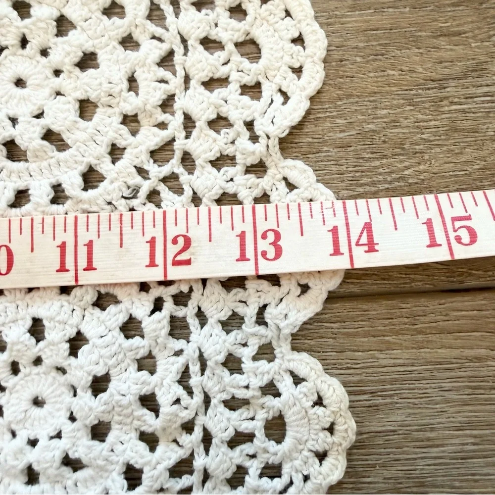 Hand Crochet Doily Bundle of 3 Round Pastels Pink‎ Scalloped Trim Rectangular